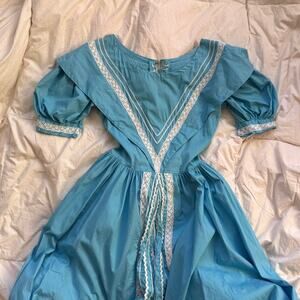 Vintage 50s patio maxi dress sz s Rick rack puff sleeves garden tea party